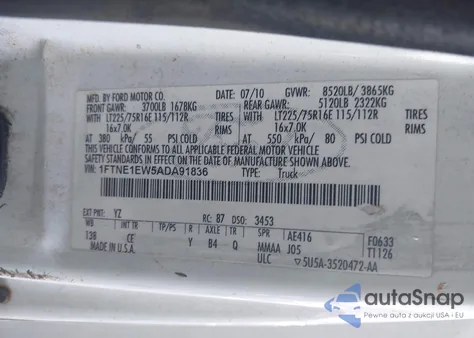 2010 Ford E-150 Commercial/Recreational from USA, damaged, VIN 1FTNE1EW5ADA91836